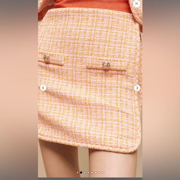 Maje ‘Jilandra’ tweed lined mini skirt in pastel orange w/gold buttons NWT - Picture 7 of 15
